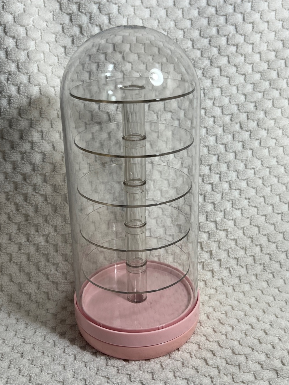 Clear Rotating Jewelry Organizer with Pink Base
